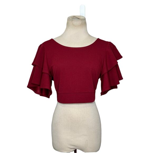 Cameo red short bell sleeves back tie crop blouse size Large - Picture 12 of 12